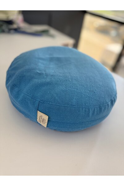 SUNYOGA Zafu Yoga Meditation Cushion Buckwheat Hull Filled Blue Color Linen Cotton Fabric