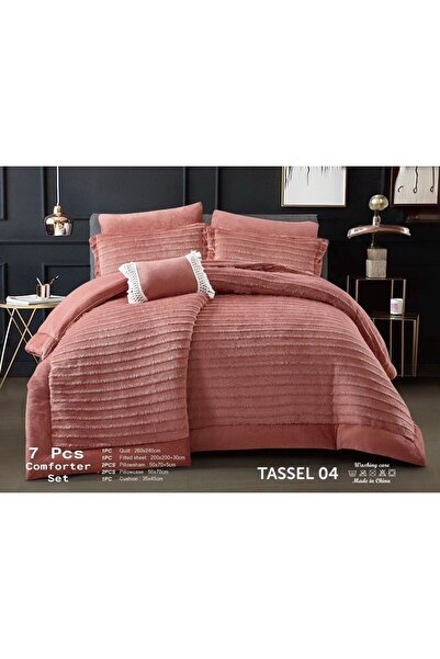 Tassel Luxury winter bedspread set, Tesila, 7 pieces, double size, soft velvet, plain design