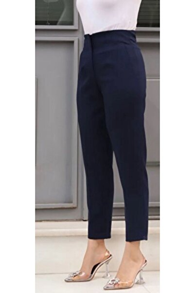 Butik Carrot Cut Tapered Leg Fabric Pants Navy Blue