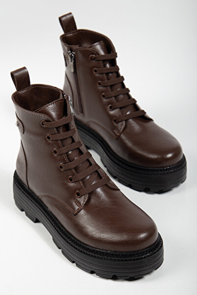 Mc vay Shoes Γυναικείες μπότες από συνθετικό δέρμα με λεπτομέρειες από πέτρα με κορδόνια και φερμουάρ Γυναικείες μπότες και μποτάκια