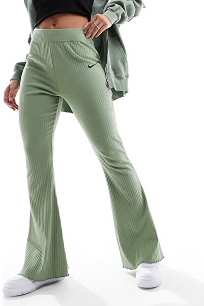 Nike Sportswear Rib Jersey Green High Waisted Corded Fabric Women's Tracksuit Green