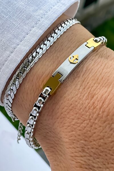 Naviforce طقم أساور رجالية من الفولاذ مكون من قطعتين