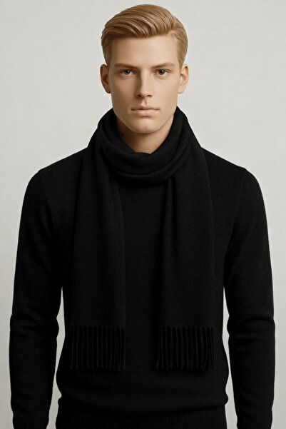 Tarz Cool Eșarfă neagră unisex din lână