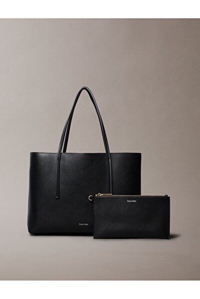 Calvin Klein Geantă de mână pentru femei, neagră, cu logo din folie