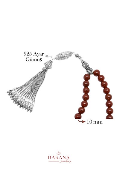 DAKANA JEWELLERY Certified 10 mm Red Agate Silver Natural Stone Prayer Beads