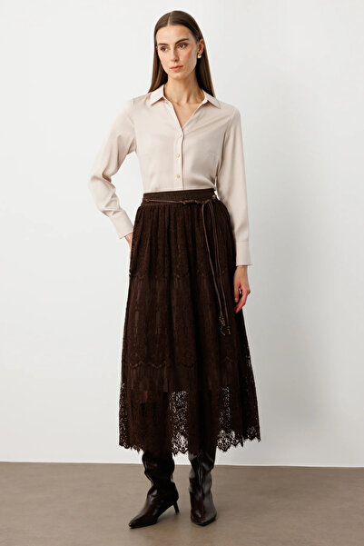 Ekol Beli Bağcıklı Dantelli Etek 2419