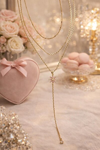 lotusbybuket قلادة على شكل حرف Y بتصميم خاص متعددة السلاسل مع تفاصيل زهور وردية