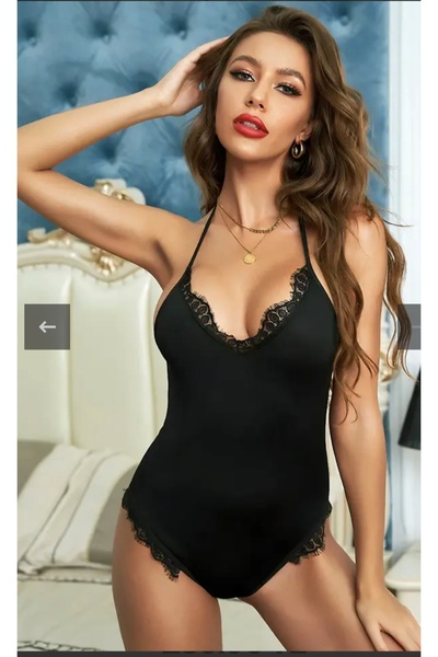 REAL PASSİONE Siyah Dantelli Penye Baybdoll