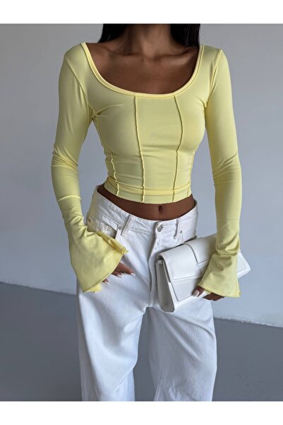 Freya Kadın Uzun Kollu Arkası Bağlamalı Fit Kesim Crop Bluz