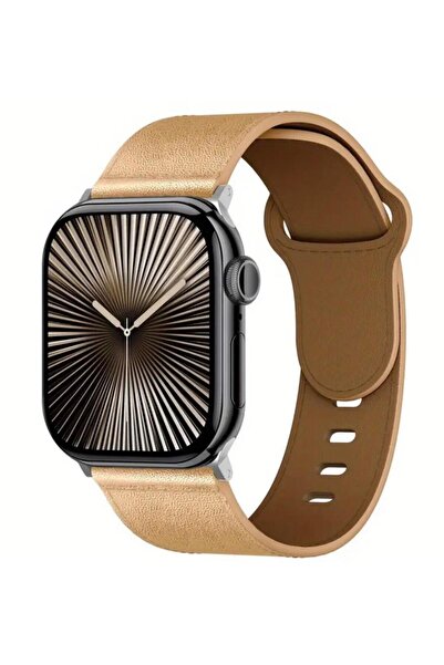OEM Curea pentru Apple Watch 44/45/49 mm, Unisex, Piele, Culoare Maro deschis...