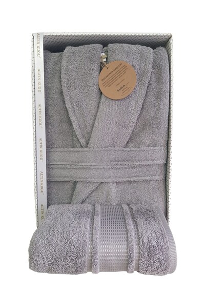 Özdilek Цветен халат Şalyaka + кърпа за баня - размер XXL - сребристо сив