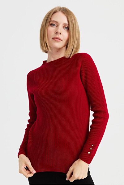 MARE BUTİK Button Detailed Crew Neck Knit Sweater - Red
