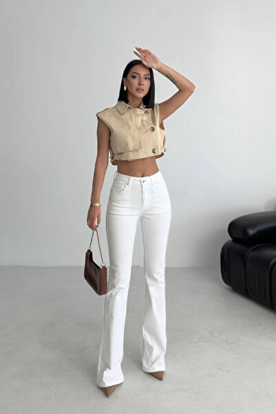 Coşkun GİYİM Women's Flared Skinny Jeans White 867-50