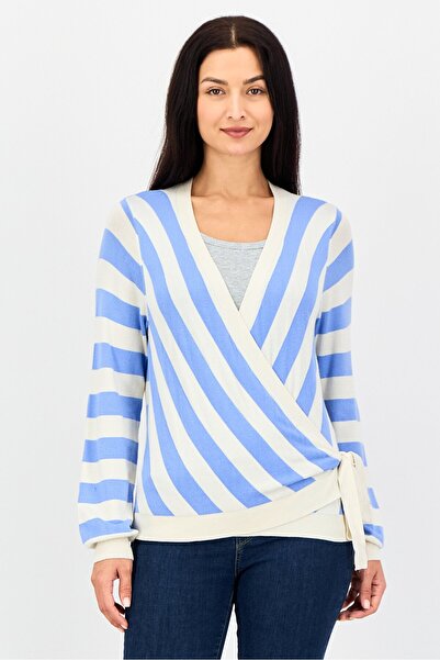 French Connection Women Split Neck Stripe Cardigan Multicolor