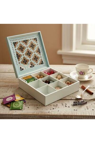 Generica علبه خشب مقسمه مع غطا لون ازرق