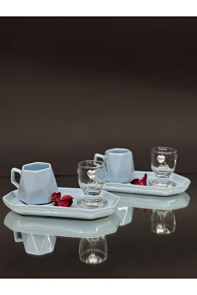 KirLiNova Ceramic 2-Piece Prism Pattern Cup Set Blue