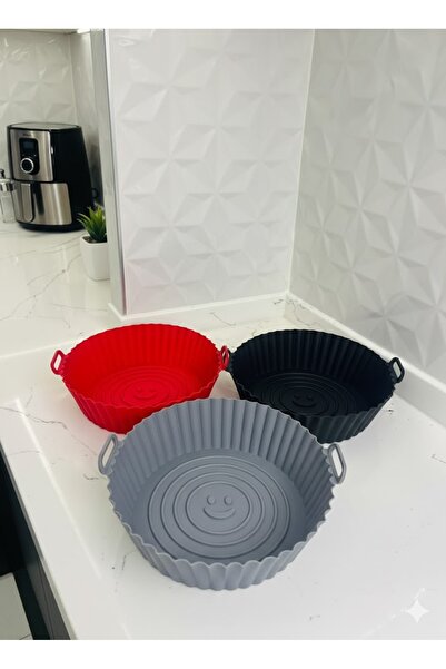 YAKUT Yanmaz Yapışmaz Yıkanabilir Yuvarlak Silikon Kulplu Airfryer kalıbı 3 Adet
