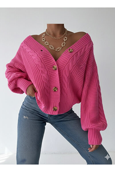 By Kuzey Aras Women's 4-Button Knitted Loose Cardigan