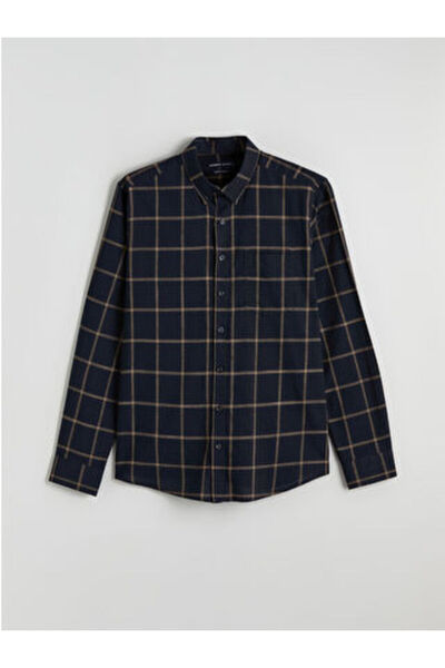 LC Waikiki Navy Blue Regular Fit Plaid Men's Shirt