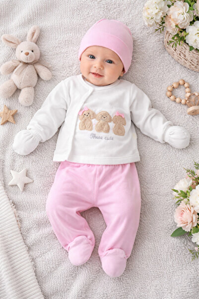 Arı Bebe طقم ملابس مخملي من 5 قطع للفتيات حديثي الولادة عند خروجها من المستشفى