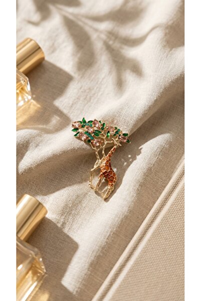 SR Jewelry Box Zürafa Figürlü Ağaç Tasarımlı Broş | Mine Kaplama Zarif Kadın ...