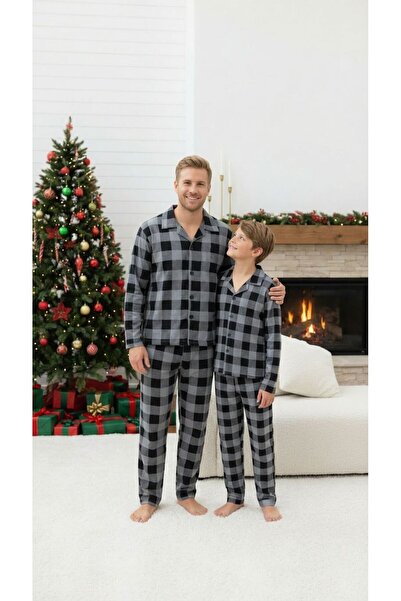 ARN HOMEWEAR aile kombini süet pijama takımı baba-oğul-anne-kız (tek takım fi...