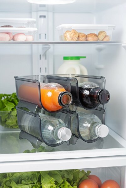 Vivenda 4 Piece Refrigerator Bottle Organizer Set – Bottle Organizer for Inside the Refrigerator, Smoked