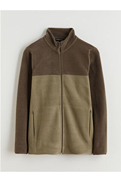 LC Waikiki Khaki Mock Neck Polar Men's Zippered Sweatshirt