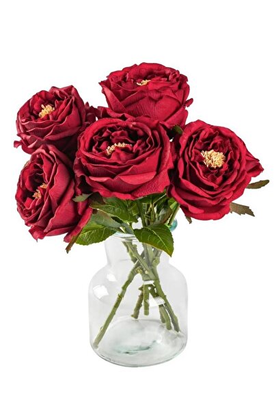 Nettenevime زهرة صناعية، وردة مبللة، زهرة الفاوانيا، وردة كاتميرلي، لون عنابي، ملمس واقعي، 45 سم