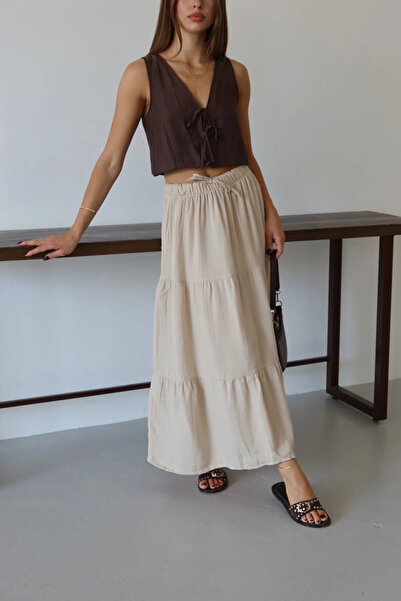 hibiscus Muslin fabric linen long skirt beige pt