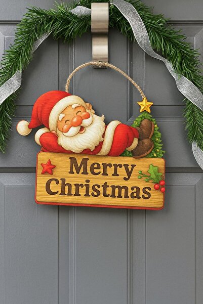 OKAVANGO زينة باب سانتا كلوز الخشبية المبهجة لعيد الميلاد، زينة باب عيد الميل...