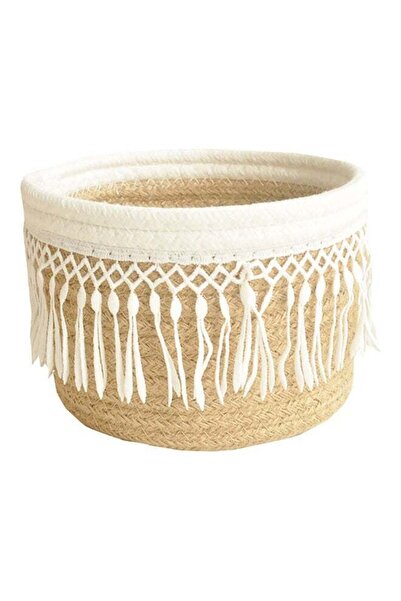 Generic No Sharp Corners Large Capacity Cotton Line Towels Small Debris Storage Basket Beige/White