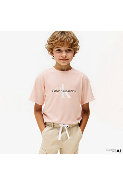 Calvin Klein Monogram Çocuk Pembe T-Shirt