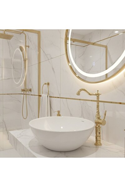 EMFA AKSESUAR Gold İşlemeli Çanak Lavabo Bataryası Vintage Tasarım Gold Batar...