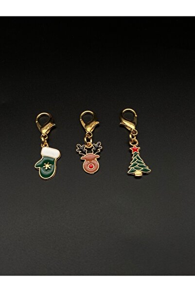 TAKİBUTİGİNİZ مجموعة من 3 مفاتيح مطلية بالذهب مع تماثيل السنة الجديدة