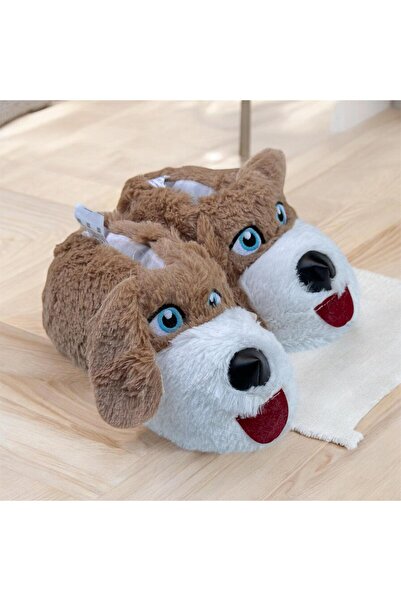 İpek çocuk köpek figürlü peluş pofuduk ev ayakkabısı panduf