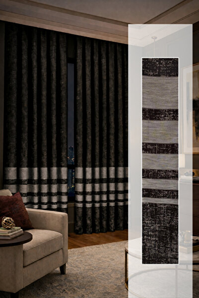 Perlife Gold ® Perdele de fundal Panofon cu dungi texturate din chenille – 2 lame – 140 cm lățime – Perdele de sufragerie fără pliuri