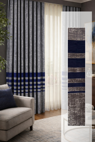 Perlife Gold ® Şönil Dokulu Şeritli Panofon Fon Perde – 2 Kanat – 140 cm En –...