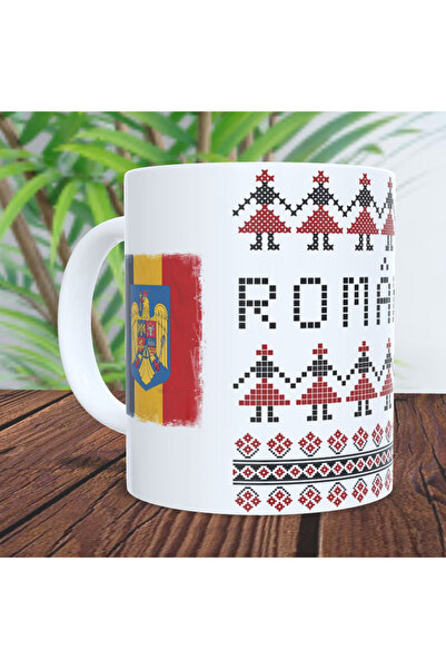 Leistung C&R Set of 2 Romania Mugs with traditional motifs, Coat of Arms of Romania, Coat of Arms of the Kingdom of Romania
