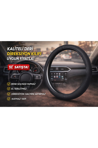 IŞILTI DESİGN Tüm Araçlara Uyumlu Geçmeli Oto Direksiyon Kılıfı Suni Deri