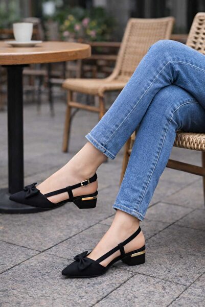 Macelife Bow Detailed Zara Fabric Women's Heeled Shoes