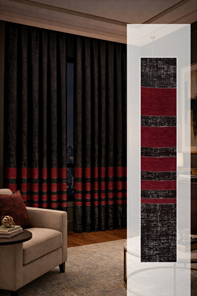 Perlife Gold ® Luxury Panafon Curtain – 2 Panels – 1 to 3 Deep Pleats – 100 cm Width – Chenille Detailed – Living Room Curtain