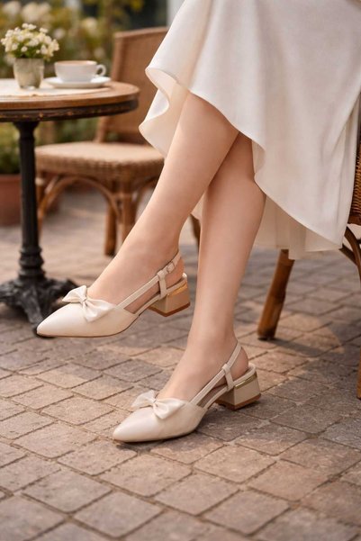 Macelife Bow Detailed Zara Fabric Women's Heeled Shoes