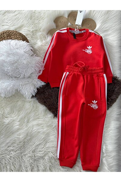 NOBLEKIDS Back Printed Red Suit – White Stripes, 3 Thread Count Fleece-Lined Unisex, Ages 3–8