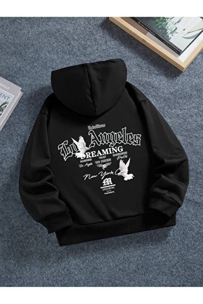 PENTHİLUS سويت شيرت للجنسين من لوس أنجلوس مطبوع 3İplik K بغطاء رأس