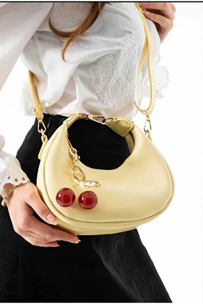 ÖZÜM TAKI Women's Hand and Shoulder Bag Yellow with Cherry Charm Gift