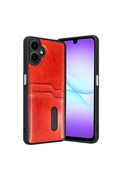 FREEDOM STOREE حافظة سامسونج جالاكسي A07 4G سارة الجلدية مع حامل بطاقات - أحمر