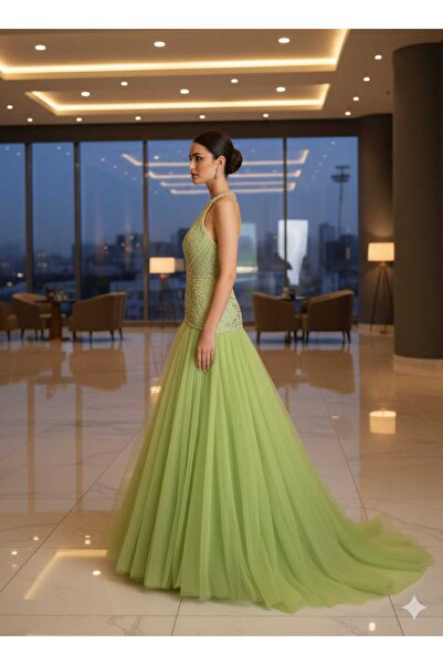 Zeyn KADIN ABİYE TAŞ İŞLEMELİ TÜL UZUN ELBİSE