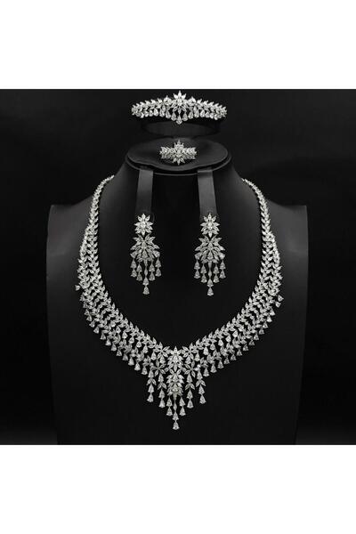 Generic طقم زيركون فاخر بإصدار خاص دقة الماس 5 قطع بضمان على اللون - S-9643