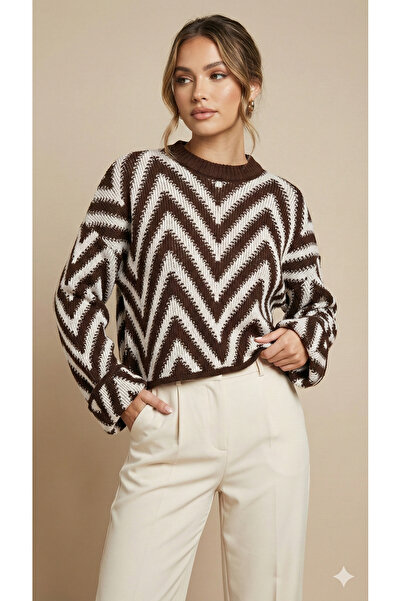 shE tekstil Zigzag Patterned Sweater Bitter Brown